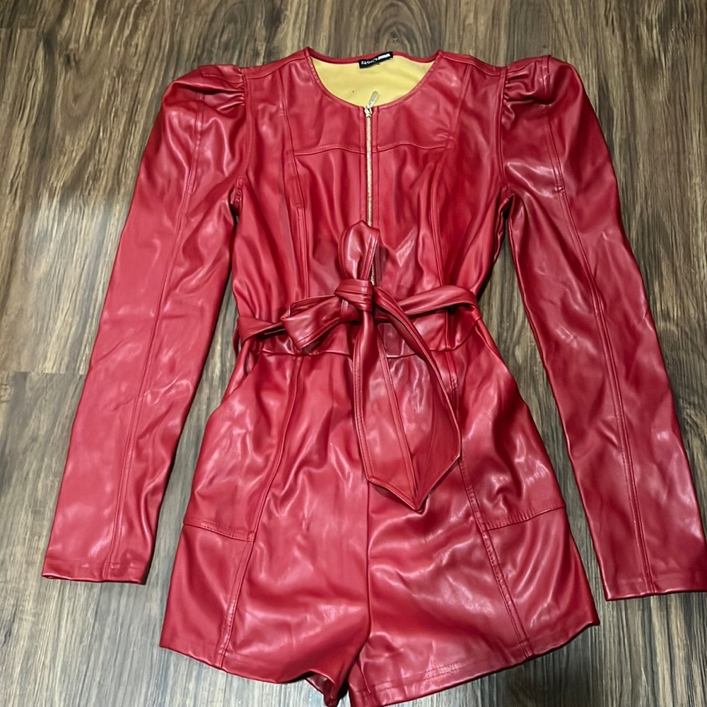 Red leather romper